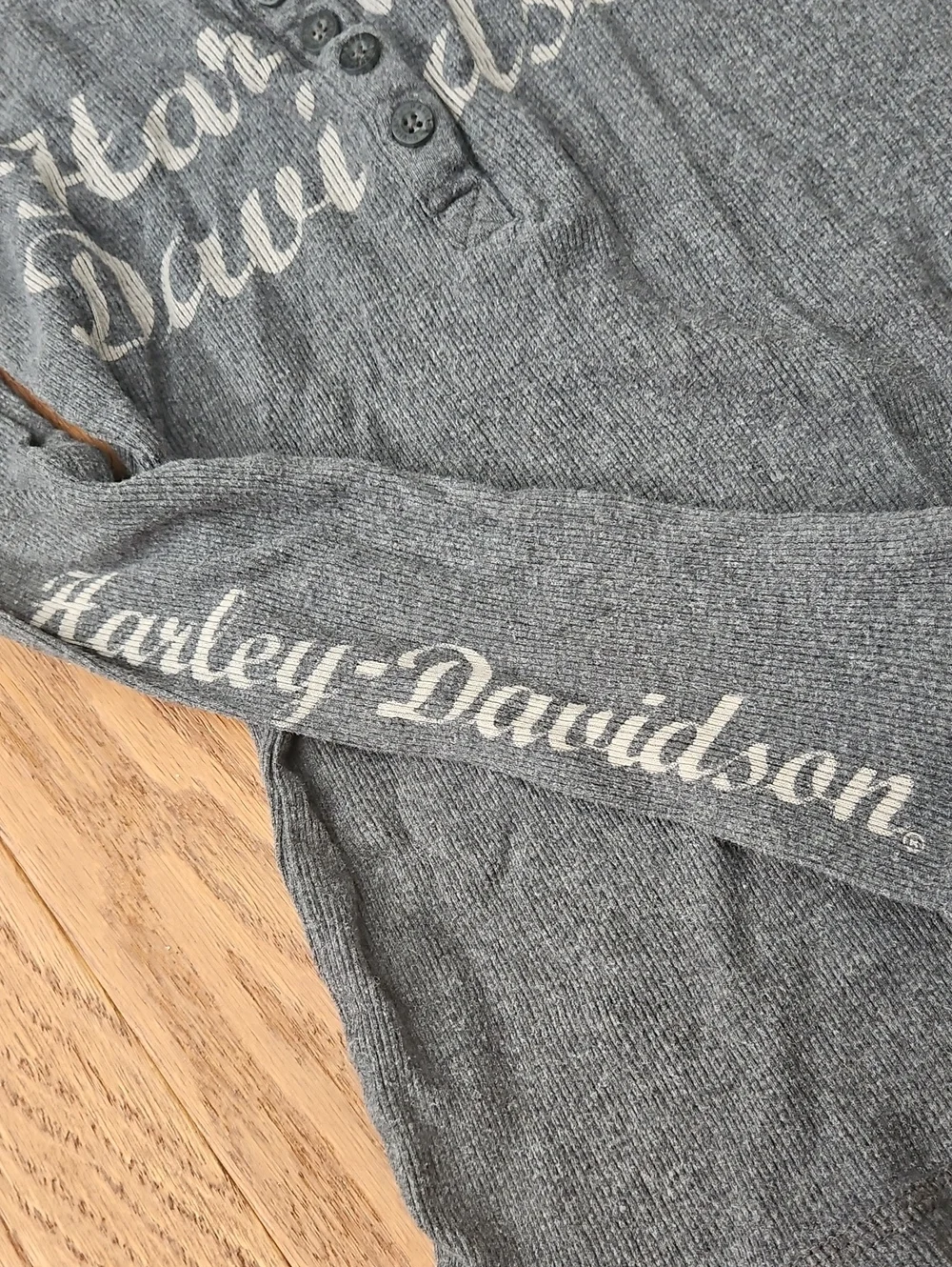 Vintage Y2K Harley Davidson Heather Gray Thermal Henley Long Sleeve Top XS
